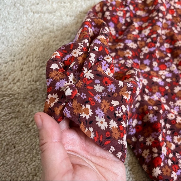 Madewell Silk Button-Sleeve Rust Spring Prairie Floral Short Sleeve Blouse 6 SM - Picture 6 of 12